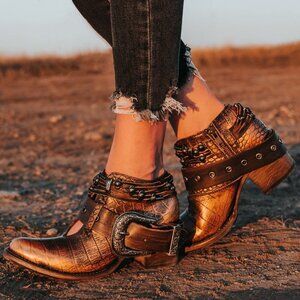 Freebird by Steven Croc Embossed Saloon Buckle Booties